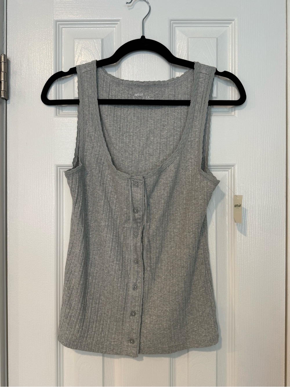 Aerie- Casual Ribbed Button-Front Tank Top - Gray